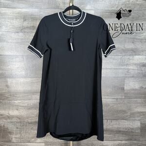 Rag & Bone Thatch Dress Black Crepe White Trim Hi Low Shift NWT $395 Size XXS